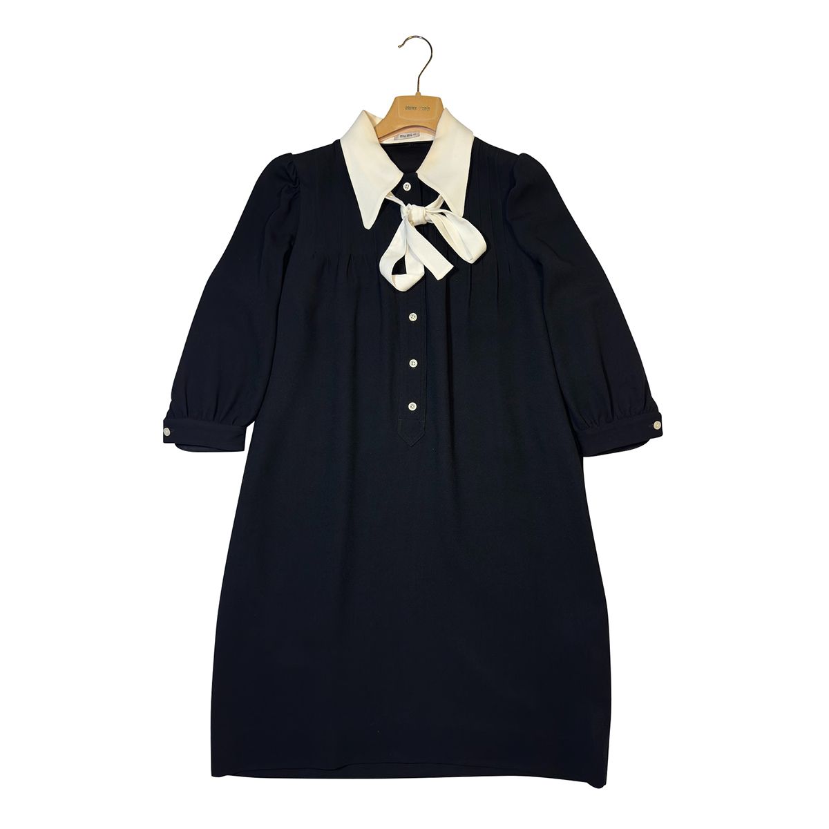 miu miu black and white dress with Ivory Contrast Collar & Bow-Tie Detail black narrow dresser Logan national mt airy mididresses 73% polyamide Length:Longer